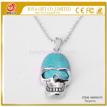 Natürliche Türkis-Edelstein-Schädel-hängende Halskette 04SN0170 mit 60CM silberner Ketten-halb kostbare Stein-Kristallschmucksachen
